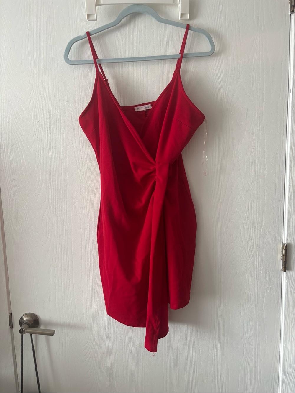 bailey blue Red Spaghetti-Strap Wrap Mini Dress with Side Knot
